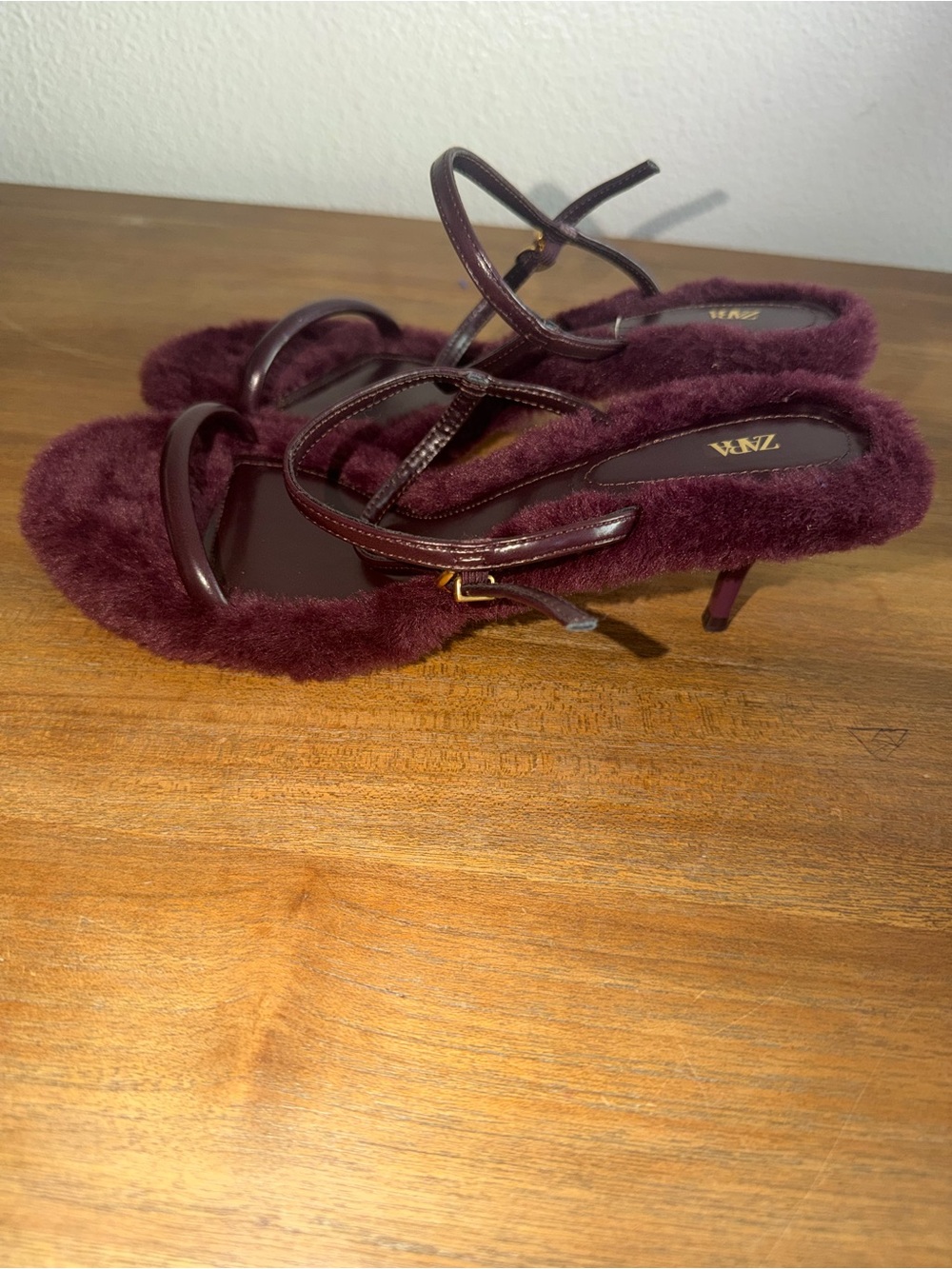 Zara Women's Plush Strap Sandals in Deep Wine - Picture 2 of 7